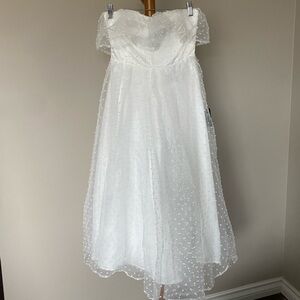 NWT Lulus Blissful Ideal White Strapless Ruffled Swiss Dot Midi Dress